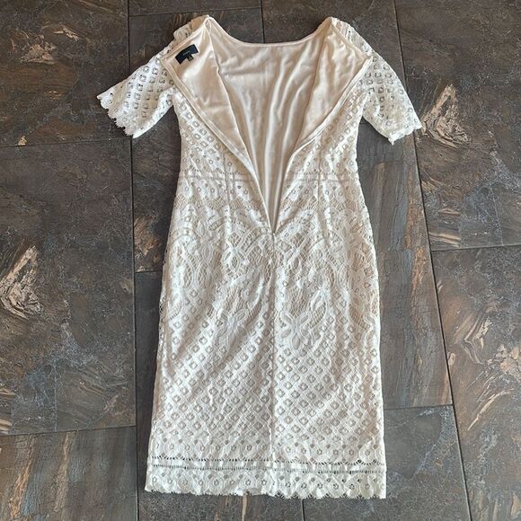 Maia Dress Womens 4 Off White Lace Sheer Lined Pencil Midi Cottagecore Feminine - Picture 6 of 14